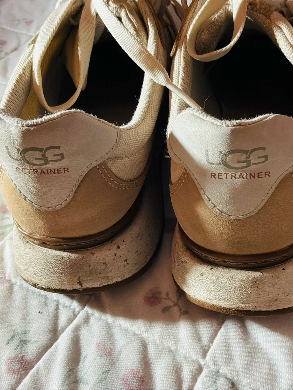 Kids Neutral Beige and Cream Lace-Up Sneakers